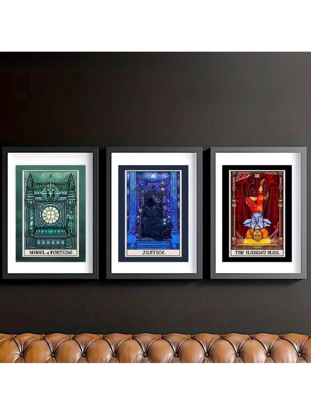 Tarot Canvas Art Prints - Wheel Of Fortune, Justice, The Hanged Man SET OF THREE